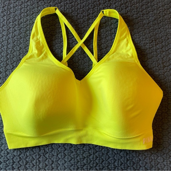 VS PINK Active Seamless Air Medium Impact Sports Bra in Electro Yellow Sz XL - Picture 3 of 12